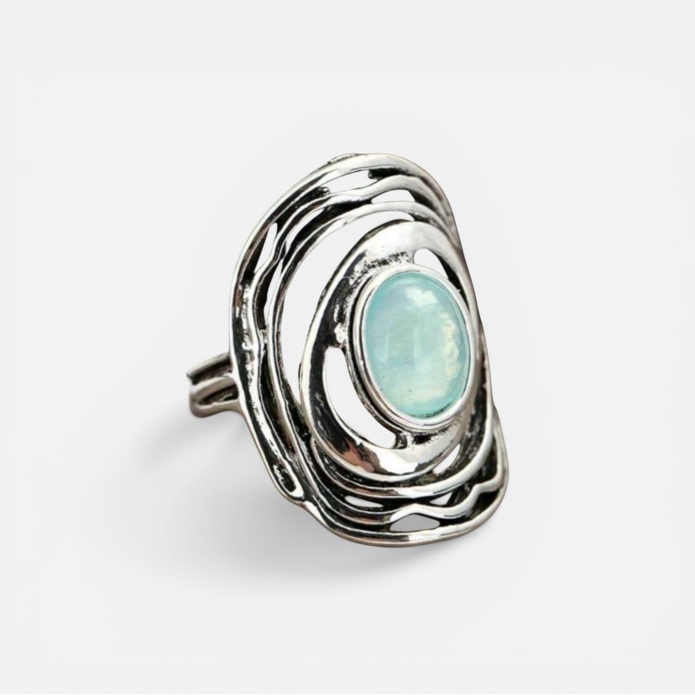 Modern Silver and Blue Stone Ring Statement Ring, Sizes 7 & 9